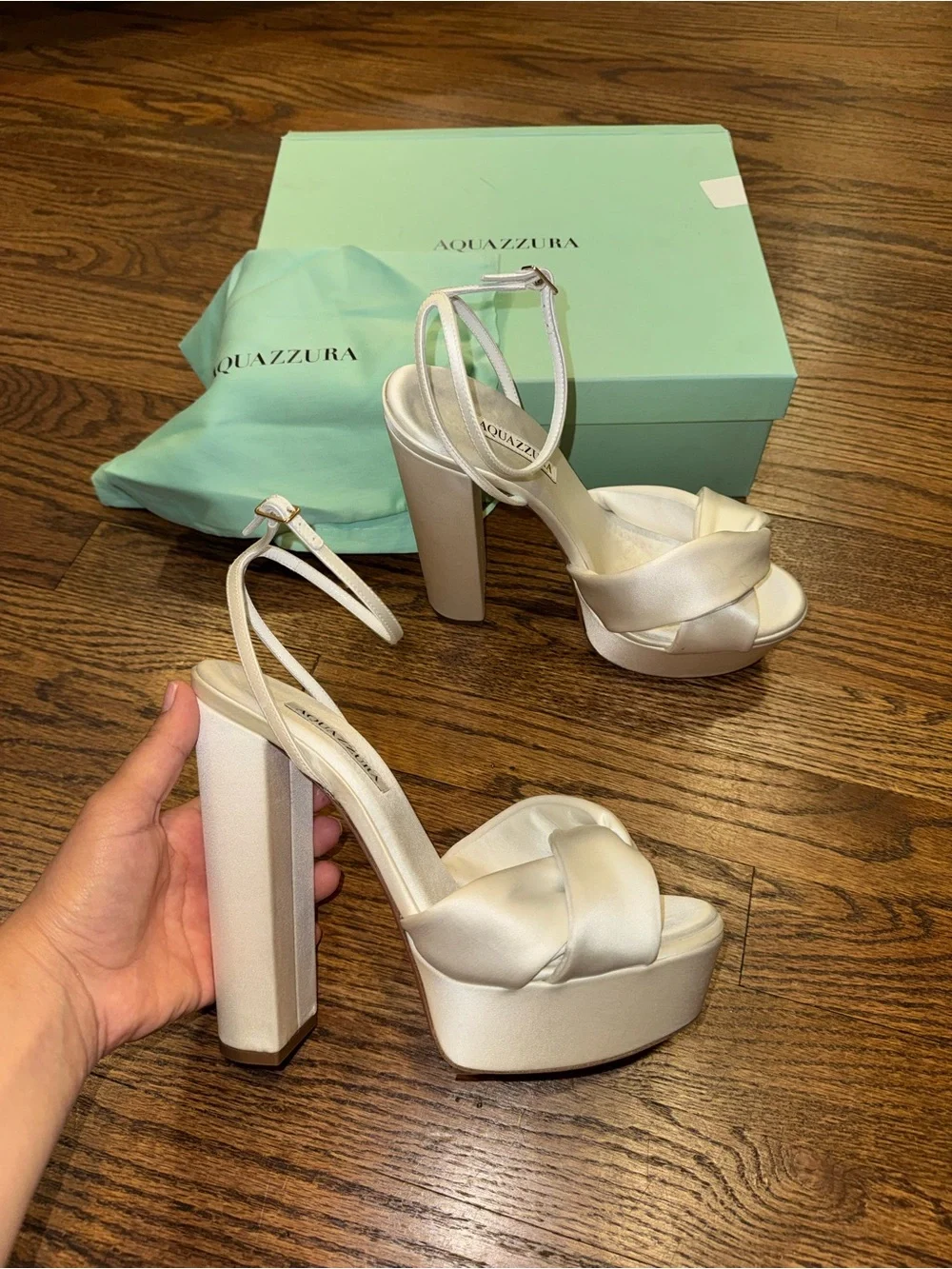 New Size 40 Aquazzura Bridal Olie 140 satin platform sandals white